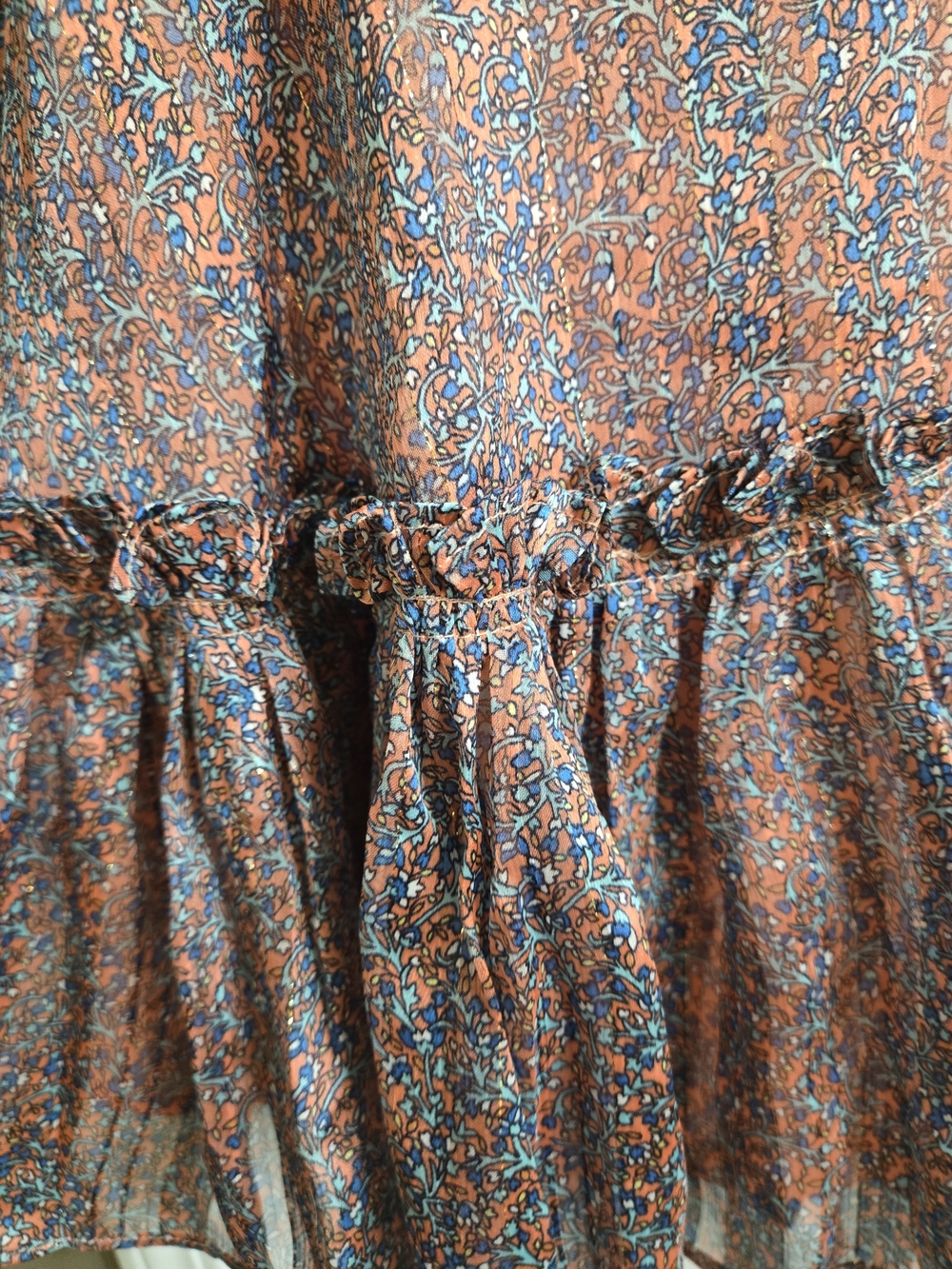 Buddy Love Rust and Blue Floral Ruffle Tiered Long Sleeve Dress - Picture 7 of 8